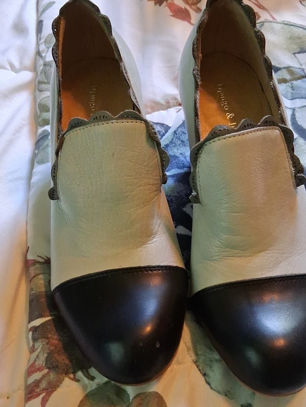 Two-Tone Leather Slip-Ons in Cream and Black